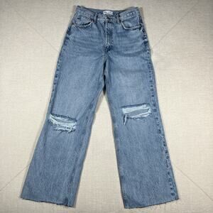 Zara Women's Distressed High Waisted Baggy Wide Leg Denim Jeans Size 6 29x30